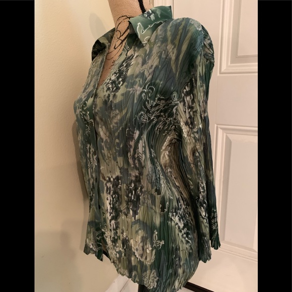 E &K Designs GREEN FLORAL PRINT BUTTON  BLOUSE XL - Picture 2 of 7